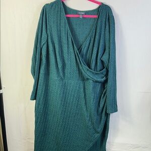 Modcloth Teal Long Sleeve Midi Dress Specks of color Faux Wrap